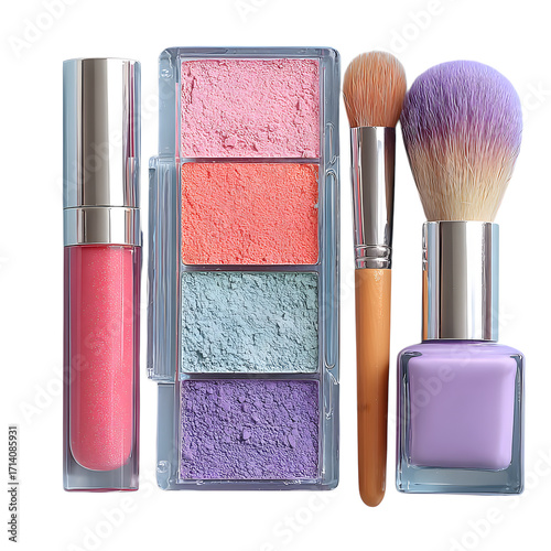 Pastel makeup collection isolated on transparent background