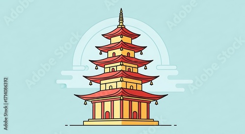 Asian Temple Illustration.