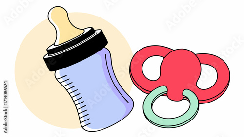rubber baby bottle children nipple cartoon accessories icon silicone plastic container with 3d care and dummy pacifier blue newborns background feeding render isolated on white for 87763885 1
