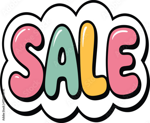 Eye-catching sale announcement with colorful bubble letters within a cloud shape, perfect for retail promotions and marketing campaigns