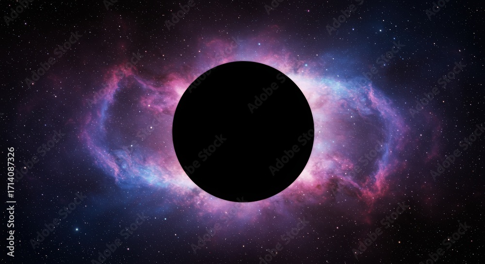Fototapeta premium Cosmic black hole surrounded by vibrant nebula clouds featuring purple and blue hues perfect for