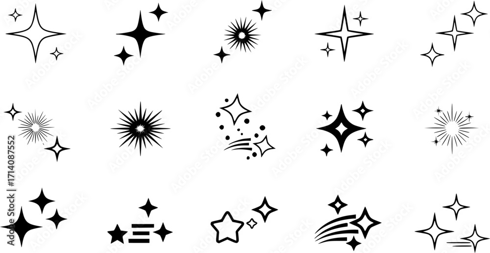 Fototapeta premium Sparkle vector icons set. Shine symbol illustration. star sign collection.