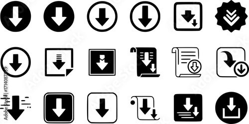 Down arrow vector icon set. scroll illustration sign collection