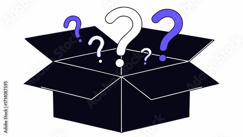 mystery 3d parcel with color question marks prize secret concept cardboard open with gift with surprise faq box unknown of icon of present white signs or pack on render background 84061013 1