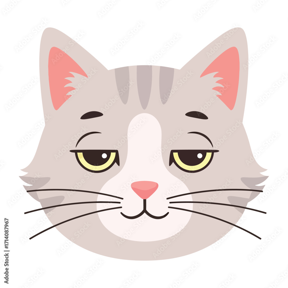 Fototapeta premium Sleepy Cat: A charming illustration depicts a close-up of a serene cat with closed eyes and a relaxed expression, embodying tranquility and the calm of a cozy moment.