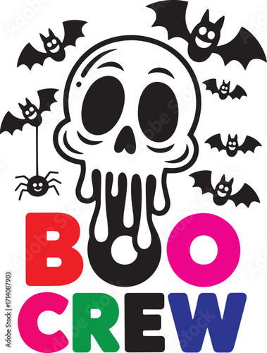 Spooky boo crew halloween skull bats spider dripping text spooky halloween party fun