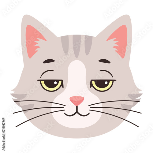 Sleepy Cat: A charming illustration depicts a close-up of a serene cat with closed eyes and a relaxed expression, embodying tranquility and the calm of a cozy moment.