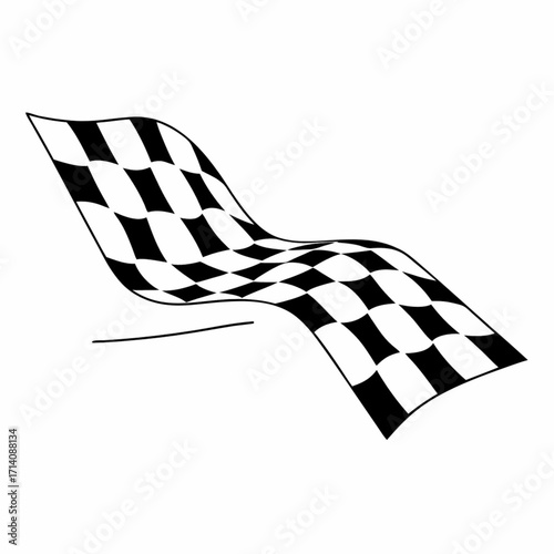 Minimilist a wavy checkered flag in black and white with a minimalist style and a single line underneath it shown vector