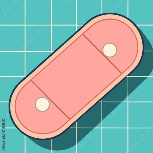 Kickboard. Pink kickboard in flat style on turquoise tiled background