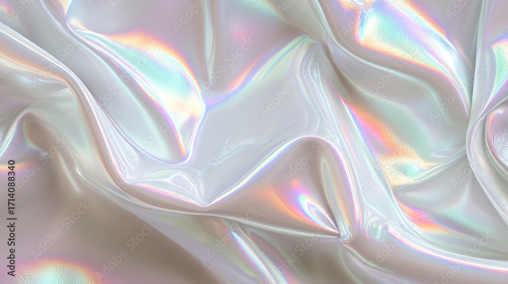 Obraz premium Iridescent fabric drapes, white satin with rainbow sheen, ethereal and flowing