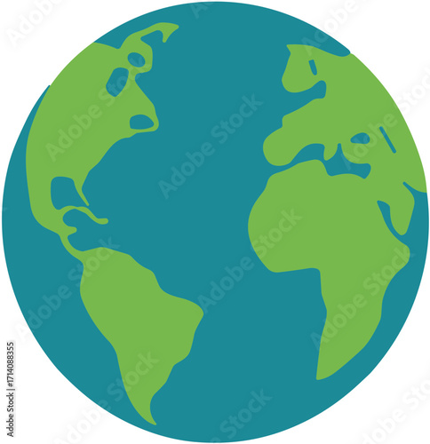 Earth Globe Depiction of Continents and Oceans in a Simple Illustration.