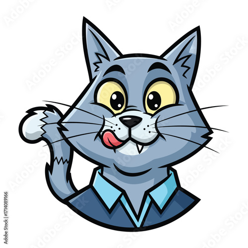 Whimsical Cat: A charming cartoon illustration depicts a playful cat licking its lips, emanating an air of cheeky delight.