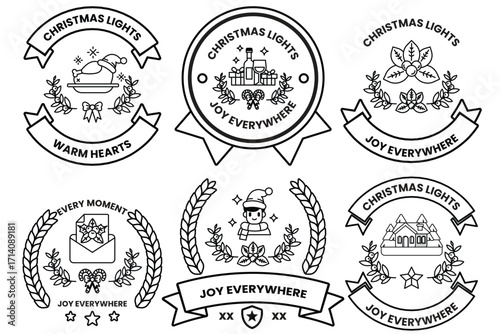 set of Christmas themed stickers with a variety of designs and messages