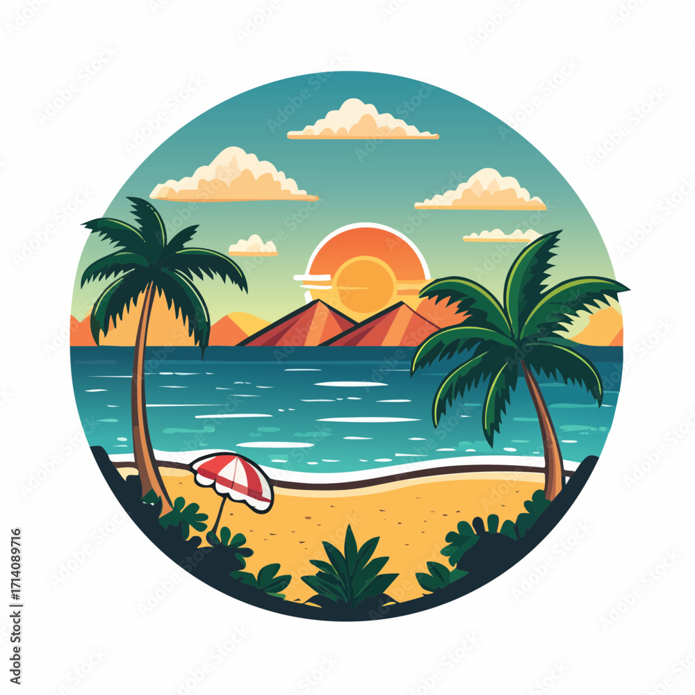 Obraz premium Tropical Beach Sunset Pixel Art