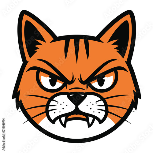 Fierce feline: An animated illustration of an angry, orange cat, its eyes narrowed in a predatory stare, embodies raw, unfiltered fury.