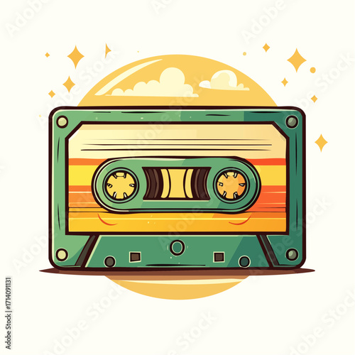Retro Cassette Tape Illustration with Vintage Color Palette