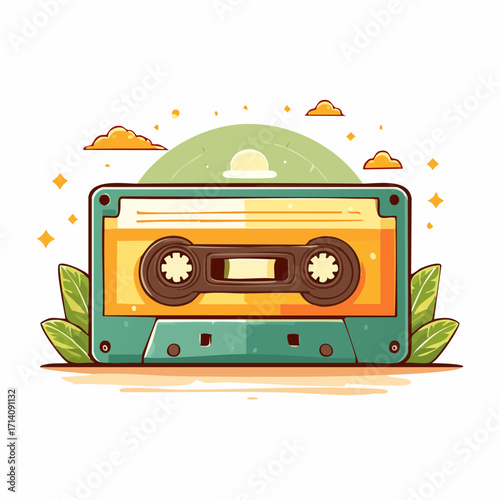 Retro Cassette Tape with Summer Landscape