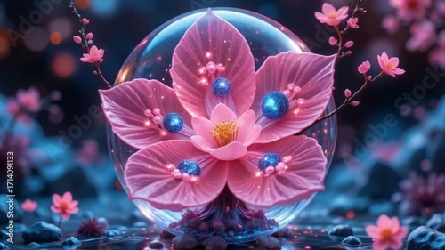 Enchanted Floral Bubble - 4K Dreamy Twilight Bloom for Fantasy Art & Serene Wall Decor  