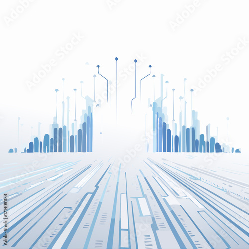 Abstract Cityscape with Circuit Board Design Elements