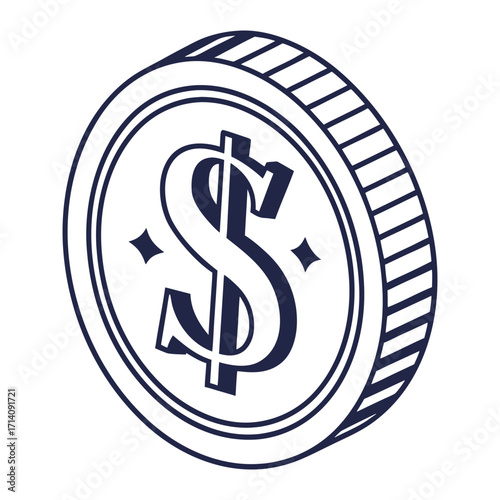 Minimalist flat design dollar coin icon symbolizing finance currency and economic concepts