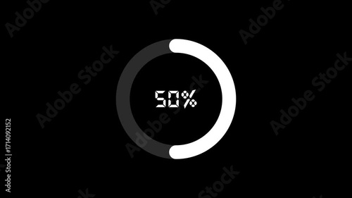 Loading circle 1-50% animation 4k on black background