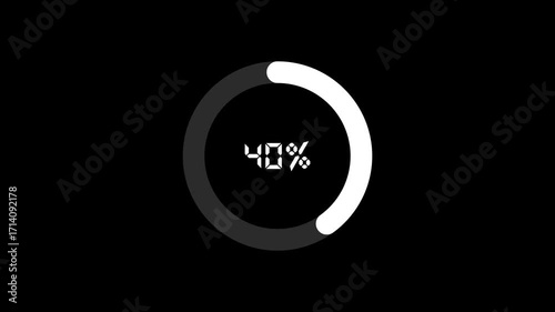 Loading circle 1-40% animation 4k on black background