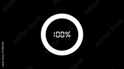 Loading circle 1-100% animation 4k on black background