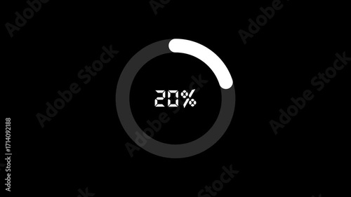 Loading circle 1-20% animation 4k on black background