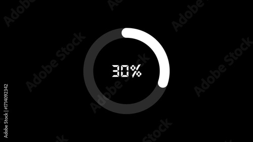 Loading circle 1-30% animation 4k on black background