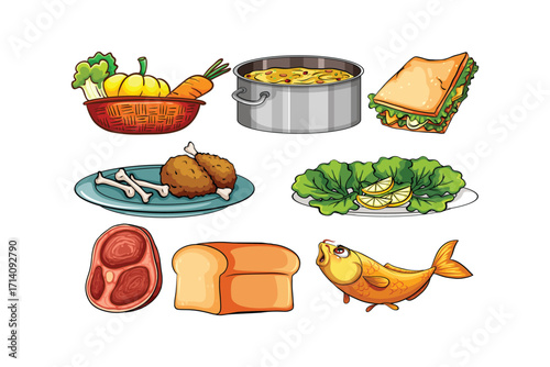 Different kinds of food and snack illustration