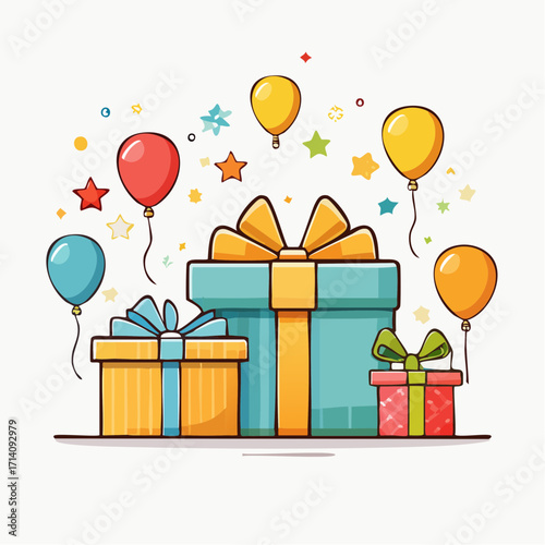 Colorful Presents and Balloons Festive Celebration Illustration