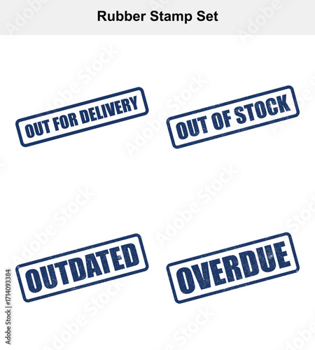 Distressed Blue Rubber Stamps Out for Delivery, Out of Stock, Overdue