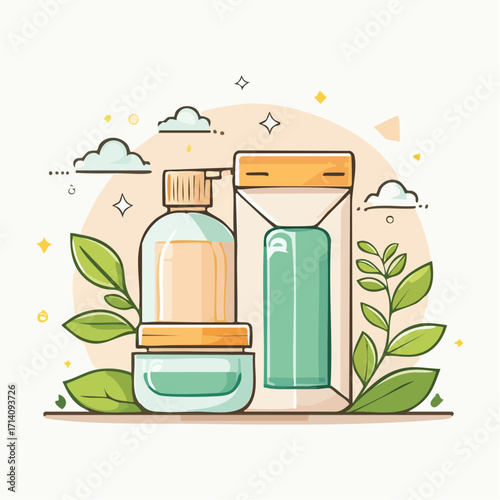 Green and Beige Cosmetic Products Packaging Illustration