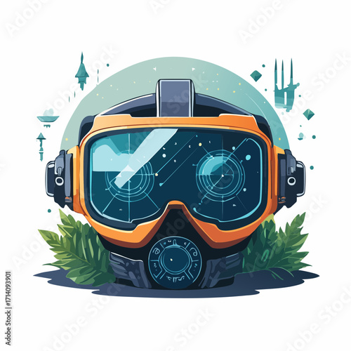 Futuristic Goggles with Tropical Foliage Pixel Art