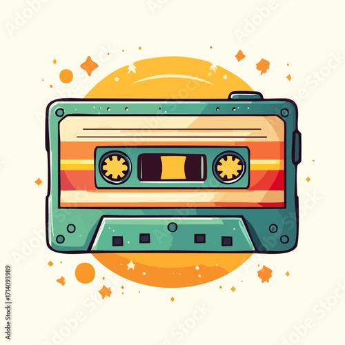 Retro Cassette Tape with Orange and Teal Design