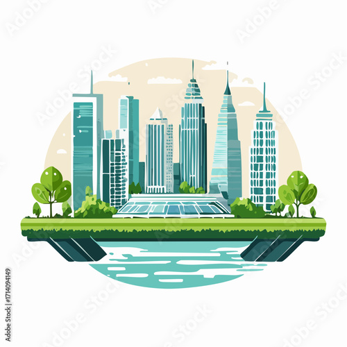 Modern Cityscape Illustration with Green Spaces
