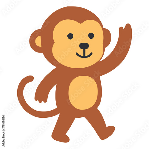 cute monkey standing hand drawn animal flat color vector illustration template design