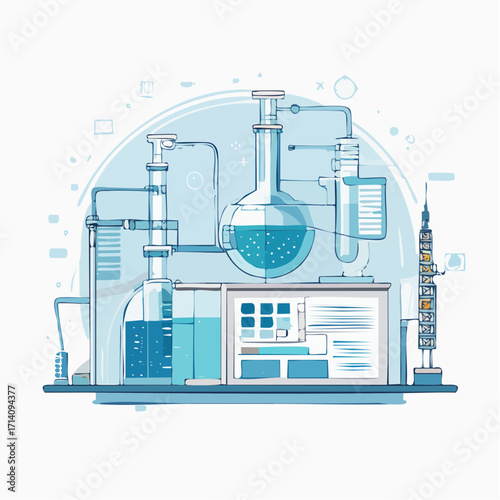 Laboratory Experiment Setup with Glassware and Digital Interface