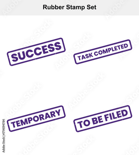Four Rubber Stamps with Success, Task Completed, Temporary, To Be Filed on White