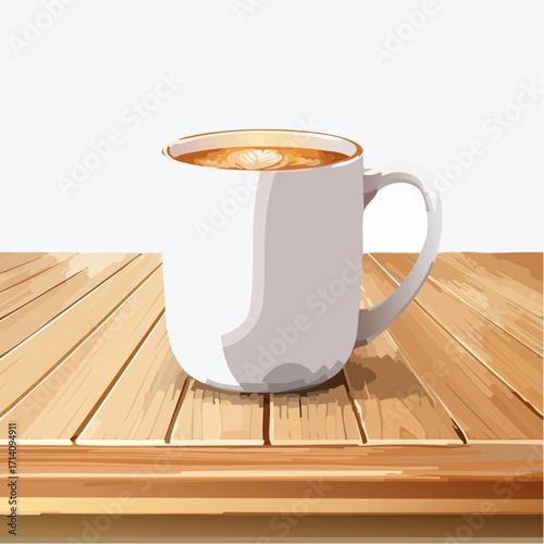 White Mug of Coffee on Wooden Table