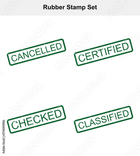 Green Grunge Rubber Stamps Cancelled, Certified, Checked, Classified on White