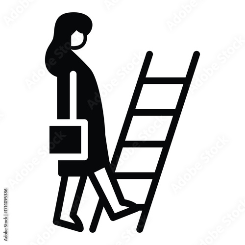business woman walk on stair solid icon vector design good for web or mobile app
