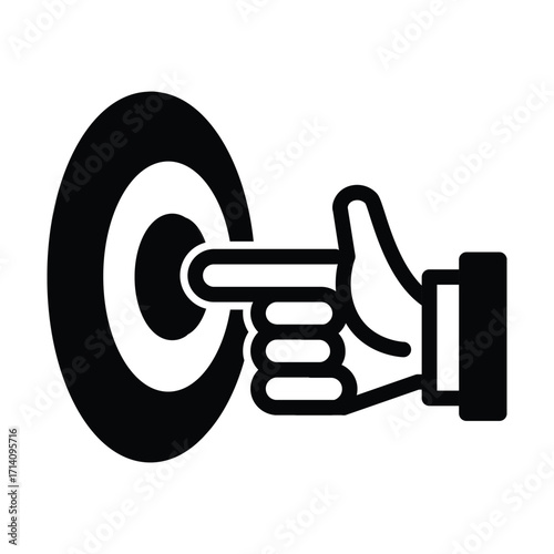 hand pointing on target goal solid icon vector design good for web or mobile app
