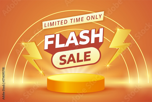 Retail promotion flash sale with vibrant graphics and lightning symbols. Vector illustration