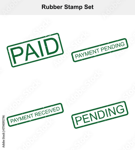 Green Grunge Stamps Paid, Payment Pending, Payment Received, Pending on White