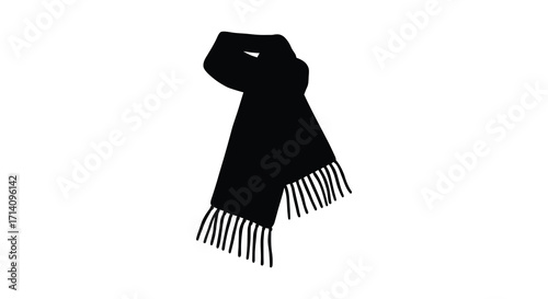 A simple black and white illustration of a folded scarf with tassels