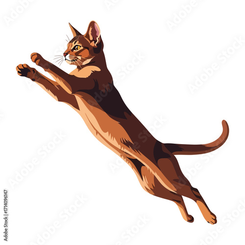 Agile Abyssinian Cat's Leap: Capturing the elegance and athleticism of a sleek Abyssinian cat in mid-air, its body stretched in a graceful arc as it leaps with boundless energy.