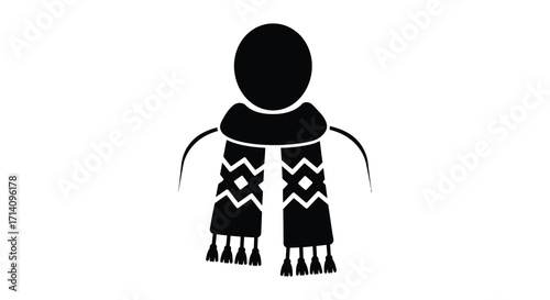 Simple black and white icon depicting a person wearing a scarf