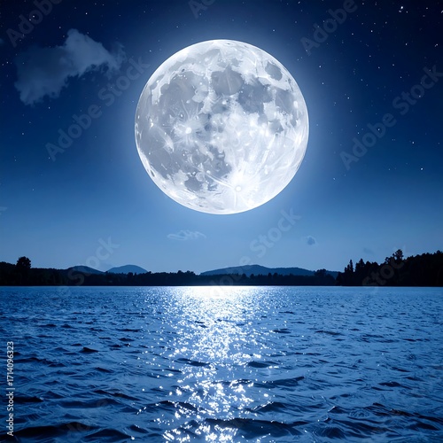 Full moon over a lake at night