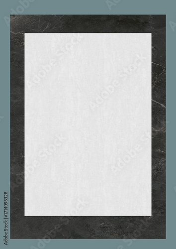 Blank white paper centered on a dark textured background with a light blue border